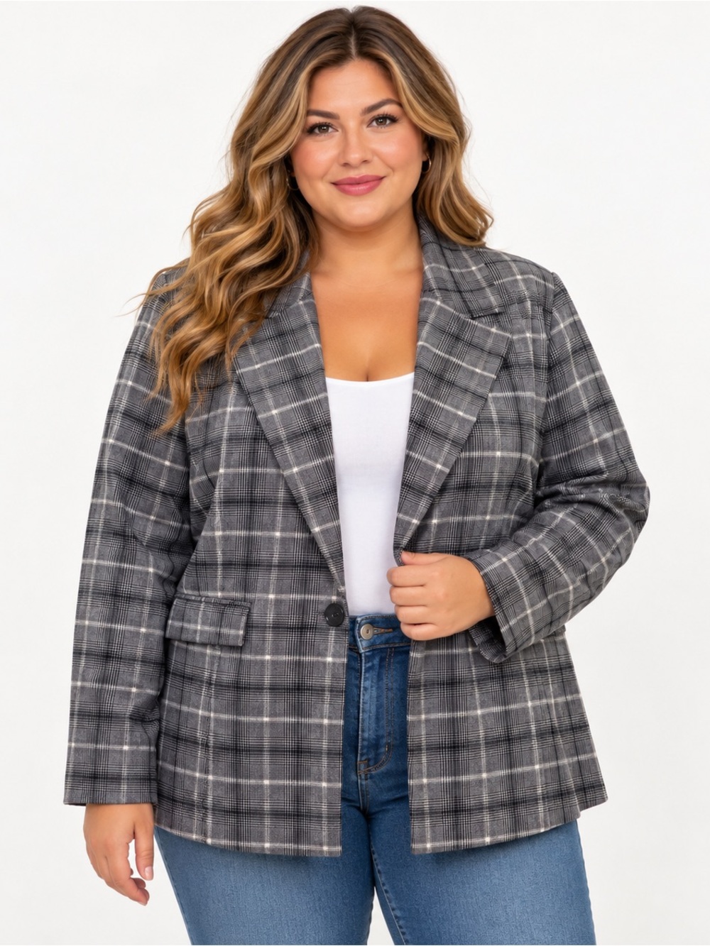 Wynne Layers Women’s Plaid Blazer Jacket – Size 1X – New